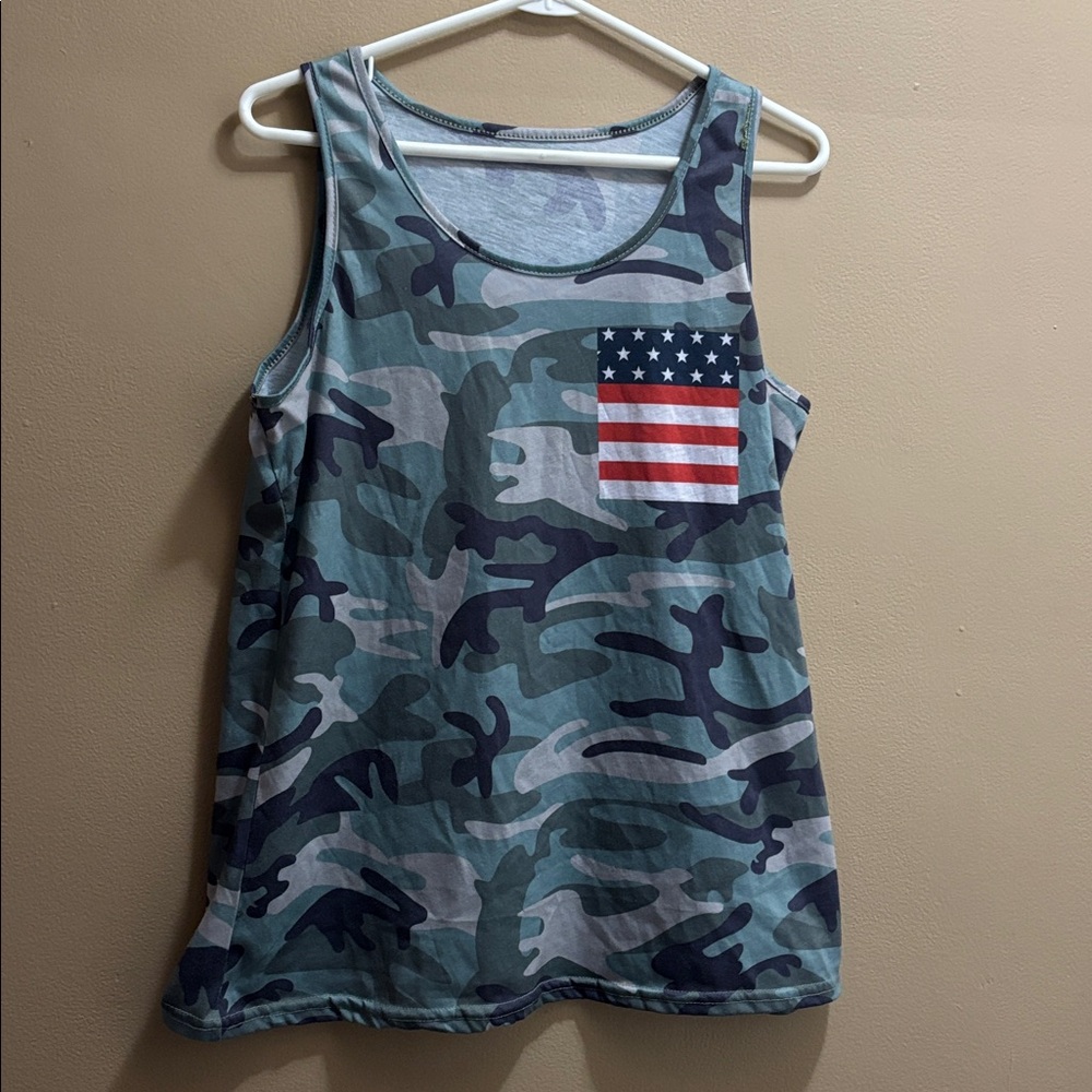 Camouflage Tank Top with American Flag Patch